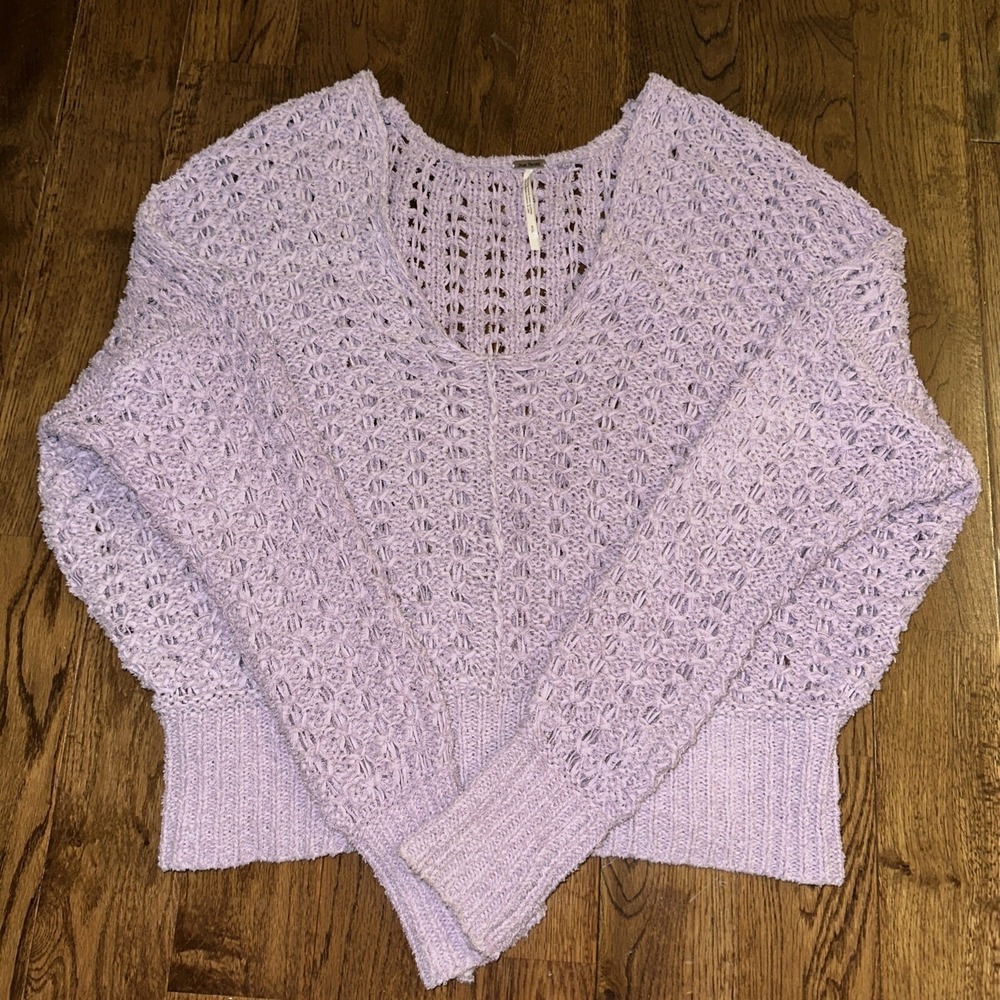 Free People Sweater Women's Size Small Light Purple Knitted V-Neck Sweater